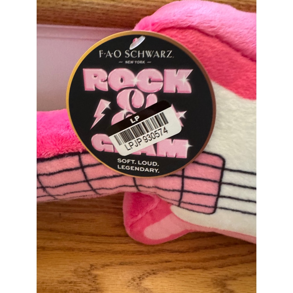 FAO Schwarz Rock & Glam Pink Electric Guitar Plush Pillow New With Tags - Picture 2 of 4